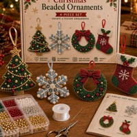 Kit de décoration de Noël en plastique perlé pour enfants (lot de 4 pièces) |   Guide étape par étape pour débutants : Cadeau artisanal festif