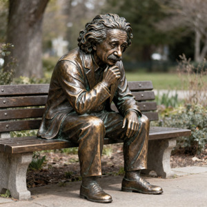 Figura famosa de alta calidad, escultura personalizada de bronce de tamaño real de <span class=keywords><strong>Albert</strong></span> Einstein, hombre sentado en un banco - Product Image 1