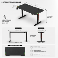 Bureau de travail ergonomique AOR, bureau de jeu intelligent à réglage électrique avec mémoire, table de jeu E-sports avec éclairage RGB Armor