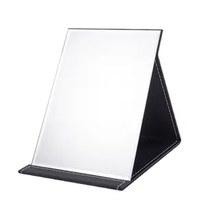 대형 미끄럼 방지 블랙 PU 가죽 케이스 멀티 컬러 맞춤형 휴대용 접이식 화장품 데스크탑 메이크업 거울
