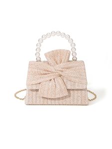 European and American spring and <b>summer</b> design sense pearl handbag fashion and versatile handmade bow women's woven straw <b>bag</b> - Product Image 2