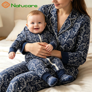 Neuseeländischer Großhandel Umweltfreundliche Atmungsaktive Bambus-Baumwoll-Modal Familien-Passende Pyjamas <span class=keywords><strong>Mama</strong></span> und Neugeborenes <span class=keywords><strong>Pyjama</strong></span>-Set - Product Image 1