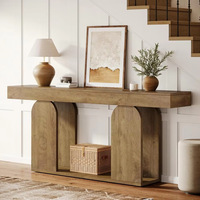 Table de canapé extra longue de 70,9 pouces, table en bois à 2 niveaux derrière le canapé, tables consoles noires avec étagère de rangement en bois