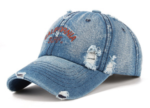 Wholesale Factory Custom Embroidery Logo <b>Light</b> Blue Common Denim <b>Letter</b> Baseball Caps Distressed Hat Unisex - Product Image 5