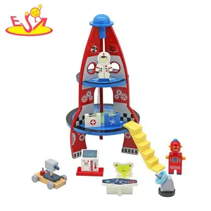 教育ふりプレイモデル2層子供のための木製ロケット船のおもちゃW04F048