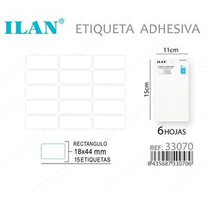Etiqueta Adhesiva ILAN 18x44mm Rectangular, 15 Etiquetas por Hoja, 6 Hojas, para Uso en Prendas - Product Image 2