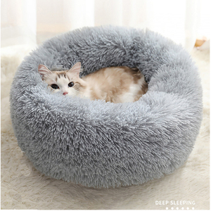 Kunst pelz Bequemes wasch bares super weiches Donut-Bett für große Haustier katzen Brown Round Custom ized Fluffy Plüsch Hund Anti-Angst-Bett - Product Image 4