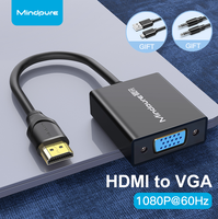 Mindpure HDMI zu VGA Konverter 1080P 60Hz Algoltek AG6201 IC mit 5V 2A Stromversorgung und Audio-Kabelanschluss für PS4 Smart Box Projektor