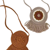Mini sac fourre-tout à franges florales, crocheté à la main, en coton biologique, sac d'été fait main à bas prix, vente en gros