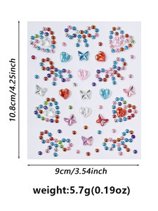 3D simpatiche gemme per il viso autoadesivi per bambini principessa tatuaggio temporaneo scintillante decorazione per il Costume per il trucco cuore/arco/stella - Product Image 6