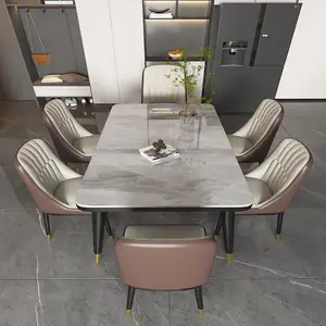 2024 new customized bright Italian marble metal rectangular dining table set for 8