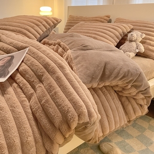 Двусторонний утолщенный пододеяльник из молочного флиса (полиэстер, 200 ТС), зимний комплект постельного белья из четырех предметов для дома и отелей - Product Image 5