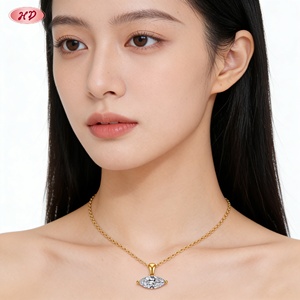 สร้อยคอจี้เพชรทรงมาร์คีส์แนวนอนชุบทอง 18K สำหรับผู้หญิง ยี่ห้อ Hengdian Wholesale Collar รุ่น 18K Mujer Brass ประดับเพชรซิคอนเกรด AAA - Product Image 3