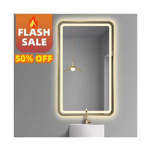 Espejo de Baño LED Rectangular Redondeado con Marco Dorado, Espejo de Vanidad de Pared con Doble Anillo Retroiluminado y Control Táctil - Product Image 2