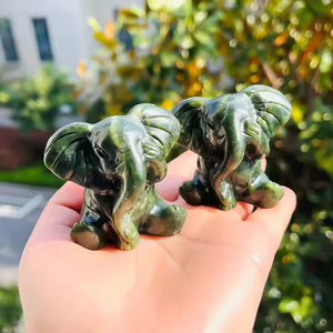 Atacado Natural Polido Cura Pedra Animal Cristal Escultura Artesanato Jade Verde Elefantes Escultura para Lembranças Divertidas - Product Image 1