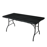 Table pliante moderne en fer à plateau en plastique imitation bois de 1,80 m pour jardin, pique-nique, banquet, facile à transporter, garantie 1 an pour l'extérieur