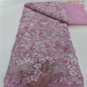 Lo último en tela de secuencia de flores 3D de tinte de corbata de encaje pesado elegante para vestido de novia tela de encaje con cuentas de tubo bordado de lentejuelas de lujo - Product Image 5