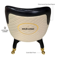 Chaise de poker de casino de luxe professionnelle bicolore blanche, dossier haut ergonomique, siège en cuir capitonné diamant, roulettes plaquées or