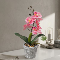 Fleurs d'orchidées Phalaenopsis artificielles roses de qualité supérieure, plante artificielle en soie dans un pot en ciment pour la décoration de la maison, de l'hôtel et des mariages