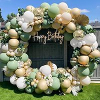 Kit Dekorasi Gerbang Balon Hijau Sage untuk Pernikahan, Bridal Shower, Pesta Boho dengan Balon Konfeti Emas