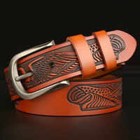 Ceinture en cuir de vachette véritable pour hommes gravée à boucle ardillon décontractée Offre Spéciale de haute qualité