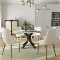 Table à manger ronde en pierre frittée de luxe moderne VOXHOME USA, 6 places, avec plateau rotatif, en stock pour livraison directe