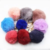 Porte-clés pompon avec pompon pour femme, accessoire à la mode, boule de fourrure rose, bouffante, bijou