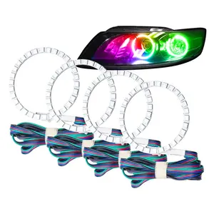Toptan araba daire led far-Tam daire 60mm 70mm 80mm 90mm DC 12V BMW 5050 için RGB Led Halo yüzükler melek gözler kovalayan renk far