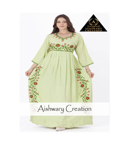 Elegante Vestido Túnica Midi de Algodón para Mujer, Estampado Floral de Verano, Cuello Bordado, Estilo Kaftan para Uso Diario - Product Image 4