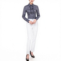 Chemises habillées extensibles à manches longues boutonnées, infroissables, coupe classique, pour le bureau, 100 % coton, pour femmes