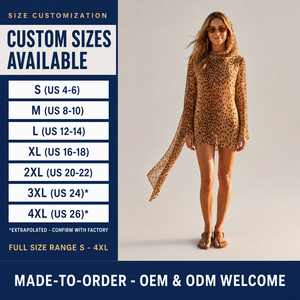 Kaftan de plage mini en mousseline imprimée à capuche pour femme, motif léopard, manches longues, transparent, fabricant OEM ODM sous marque privée - Product Image 3