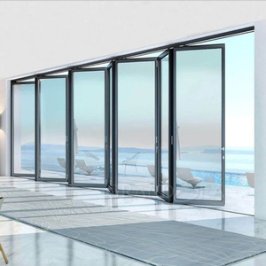 Portes de patio coulissantes pliantes rétractables en aluminium à double vitrage, design minimaliste, étanches, personnalisables, garantie 1 an - Product Image 5