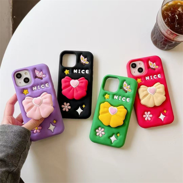 Fashion Design 3D Support Silicone 3D Phone Case for iPhone 17 16 15 Pro Max 14 13 6 7 8 Anti Fall Protect Back Cover