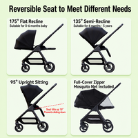 Poussette légère pour bébé, pliable, siège réversible, cadre en alliage d'aluminium, poussette pour nouveau-nés et enfants, possibilité de s'asseoir ou de se coucher