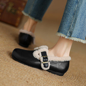 2025 à la mode bout rond boucle bottes d'hiver noir peau de vache supérieure polaire doublure confortable plat Birkenstocks en gros de Chine - Product Image 4