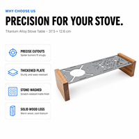 Table de camping en titane Spider Stove avec pieds en bois massif, support coupe-vent, finition Stone Wash, petite table, équipement de camping