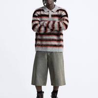 Pull en mélange de laine mohair YSYS pour homme, personnalisé avec logo OEM/ODM, col rayé, manches longues, tricoté duveteux, séchage rapide, idéal pour l'été