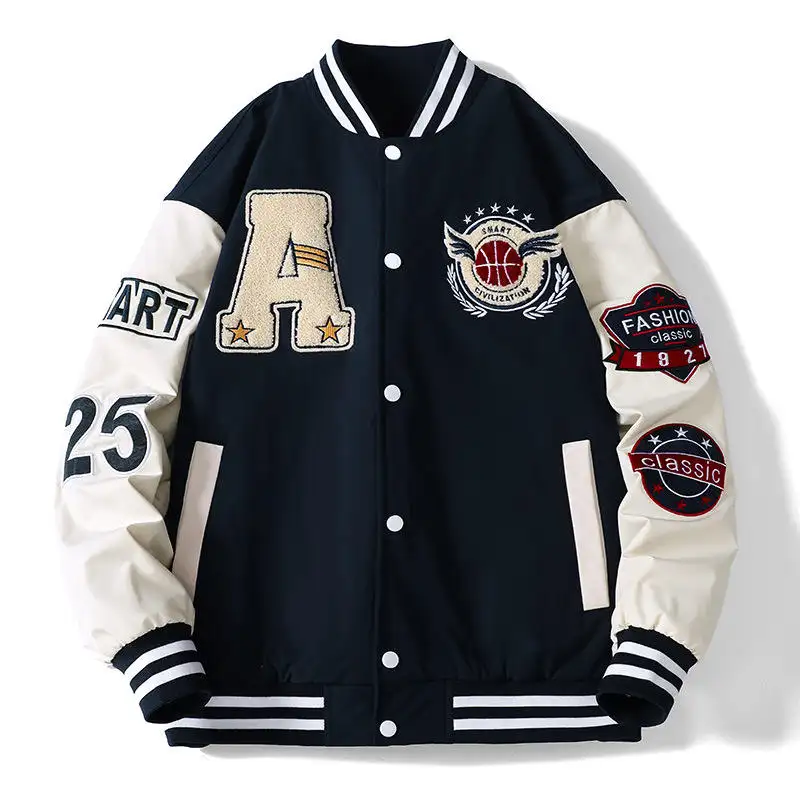 New men spring with autumnunisex button down college letterman bomber jackets custom baseball jacket