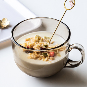 Mug en verre avec cuillère, grande capacité, pour lait, petit-déjeuner, flocons d'avoine, thé, vaisselle écologique - Product Image 1