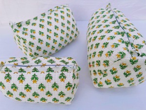 Quilted Cotton Wash <b>Bag</b> Handmade Block Print Embroidered Cosmetic Pouch <b>Toiletry</b> Travel Organizer - Product Image 4