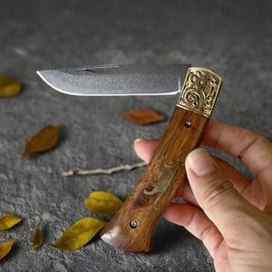 No. Navaja de bolsillo de hoja fija de acero inoxidable 27 Triplex Steel the Cat de alta calidad con mango de madera DIY, personalizable OEM - Product Image 4