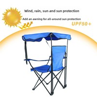 Chaise de plage pliable compacte en tissu Oxford 600D portable avec accoudoirs et auvent pour le camping en plein air, la pêche, la plage et la randonnée