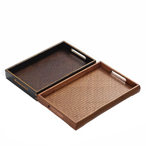 Bandeja rectangular de bambú tejida con asa para servir, para guardar el juego de té, plato de comedor estilo chino - Product Image 5
