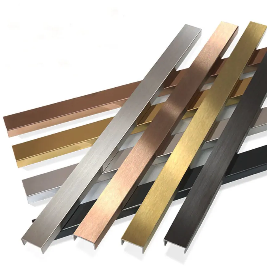 نوعية جيدة أرخص سعر الفولاذ المقاوم للصدأ المعادن السيراميك الذهب اللون U بلاط تقليم مرآة زخرفية للحائط قطاع