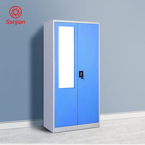 Penyimpanan Pakaian Kamar Tidur Loker Modern, Lemari Logam 2 Pintu Ayun Baja Almirah dengan Cermin - Product Image 4