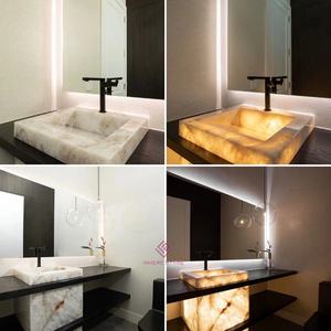 أثاث حمام فاخر عالي الجودة من الحجر الطبيعي ، أثاث رخامي للحمام ، حوض شفاف - Product Image 6