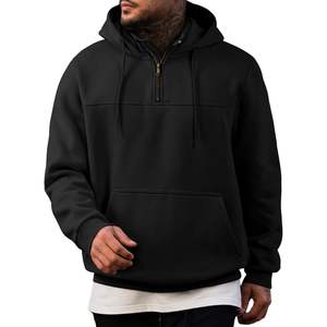 Custom Men's Casual Cotton Hoodie Drawstring Quarter Zip Pullover Sweatshirt XXS Size Anti-Wrinkle Anti-Shrink Screen Solid - Product Image 6