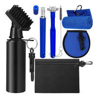 Kit de nettoyage de clubs de golf 7-en-1 : Affûteur de rainures U&V, brosse, serviette, pochette pour nettoyeur de balles et pochette pour tees – Ensemble d'accessoires de nettoyage pour clubs de golf
