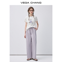 Pantalones Casuales Color Morado Claro para Mujer VEGA CHANG, con Cintura Elástica con Cordón y Pierna Ancha, Corte Holgado y Ligero