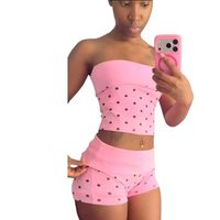 Ensemble d'été Y2K rose pour femme KY : Haut bustier à pois et short taille haute à revers